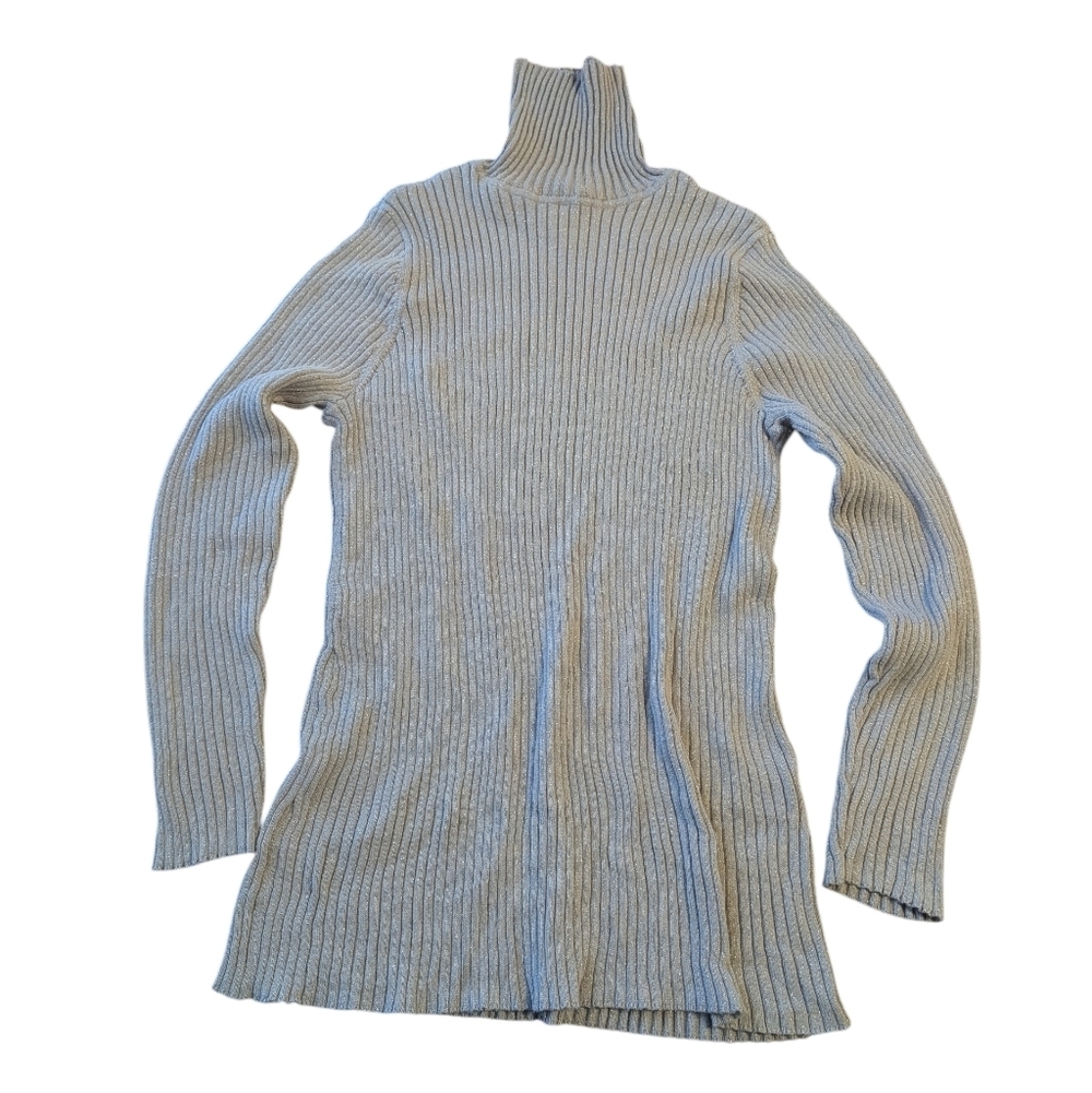 Chicos Tan Metallic Shimmer Turtleneck Ribbed Sweater Size 3 (Extra Large)